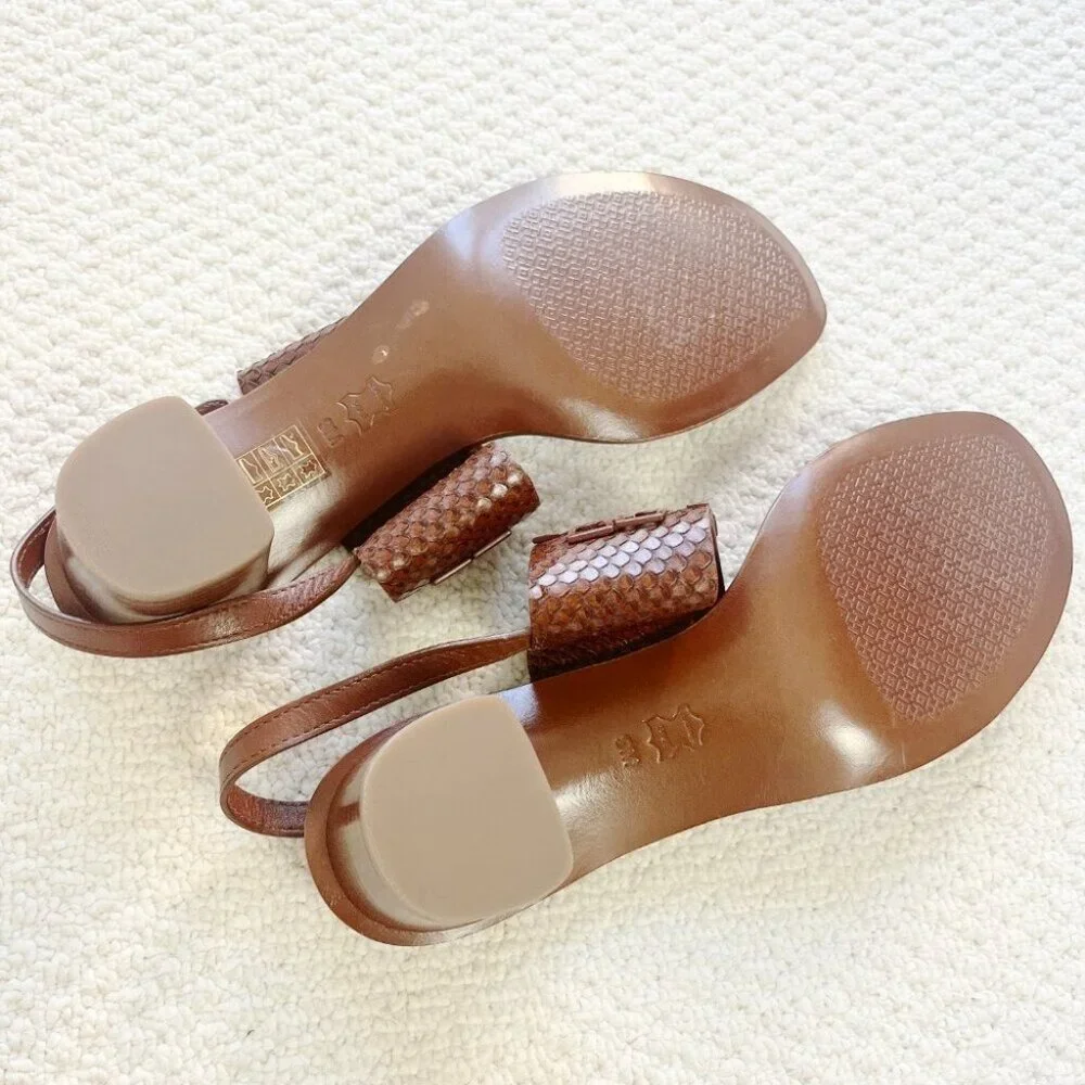 LIKE NEW Tory Burch Eleanor Brown Slingback Sandals Snakeskin Brown 9M